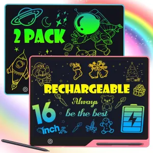 2 Pack LCD Writing Tablet for Kids, 16 Inch Rechargeable Erasable Doodle Board Colorful Toddler Drawing Pads, Preschool Learning Toys Christmas Birthday Gift3 5 7Year Old Girls Pink and Blue