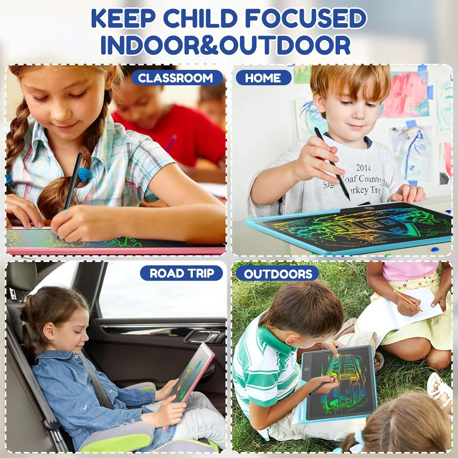 2 Pack LCD Writing Tablet for Kids, 16 Inch Rechargeable Erasable Doodle Board Colorful Toddler Drawing Pads, Preschool Learning Toys Christmas Birthday Gift3 5 7Year Old Girls Pink and Blue