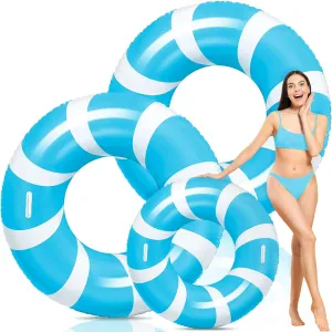 2 Pcs Jumbo Blue Swim Ring with Handles 47.24 Inches Inflatable Pool Float Tube Classic Striped Inflatable Swimming Pool Ring for Adults Summer Pool Lounger Rafts Beach Party Supplies