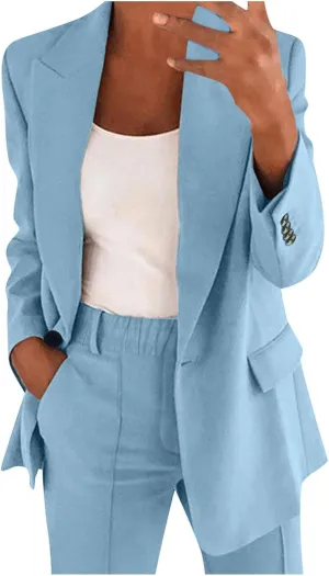 2 Piece Outfits for Women Dressy Blazer Jackets High Waisted Straight Leg Pants Suits Set Business Casual Office
