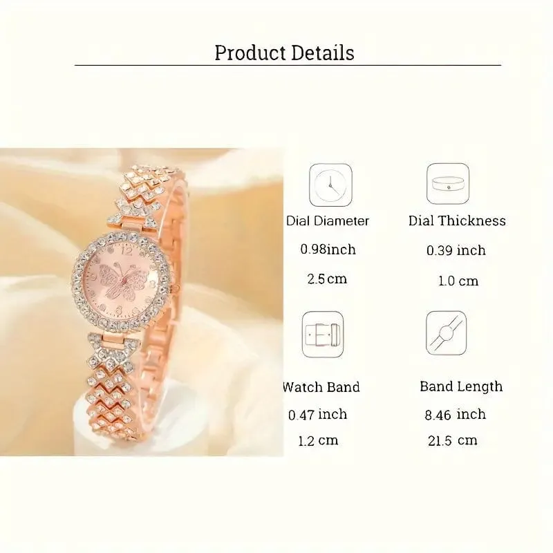 2-Piece Set: Butterfly Quartz Stainless Steel Band Wrist Watch and Bracelet