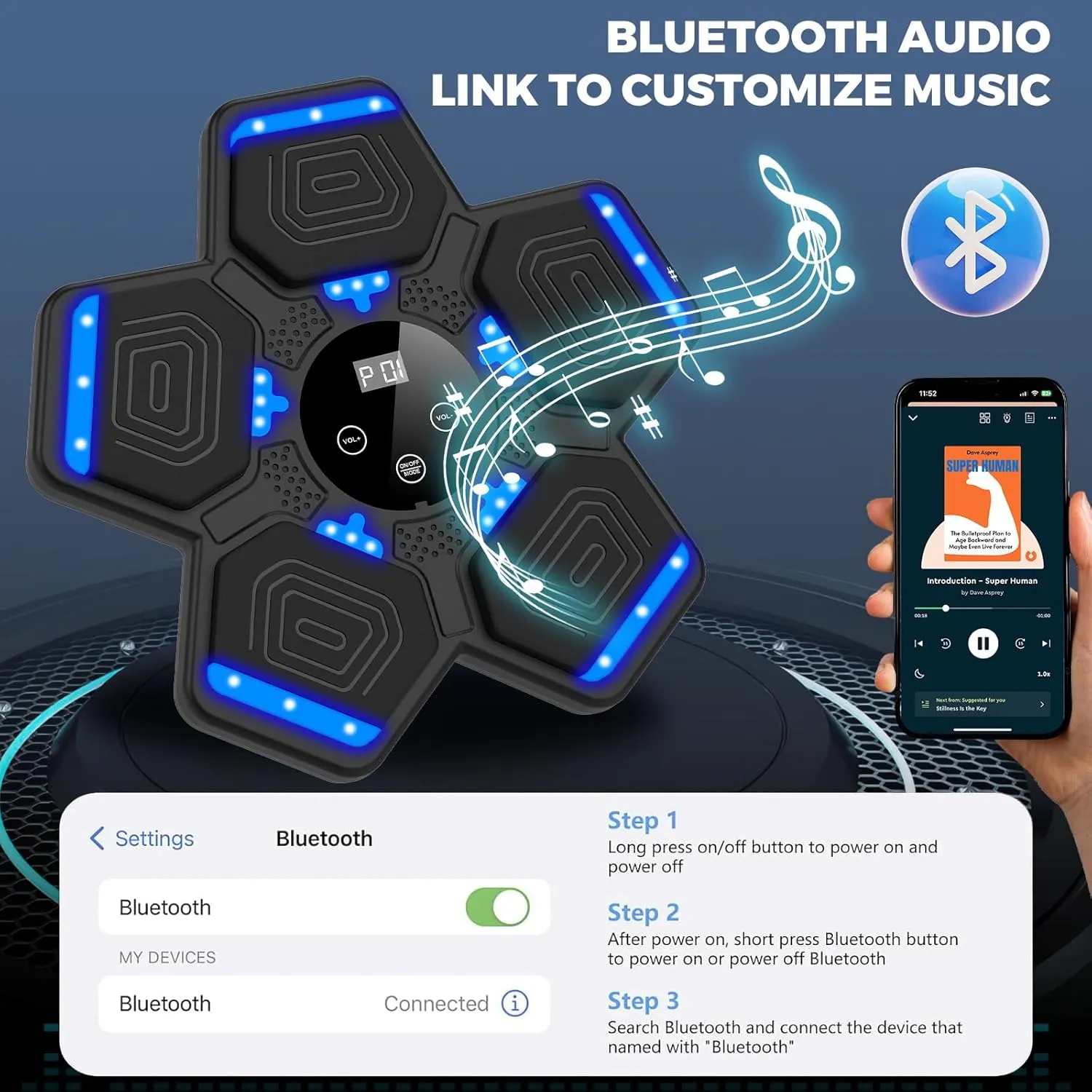 2025 Music Boxing Machine for Adults and Kids, Smart Bluetooth Boxing Training Equipment with Gloves Wall Mounted, Workout Punching Machine for Home,Office and Gym