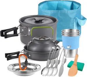 20pcs Outdoors Camping Pot Set Portable Aluminum Cookware Set