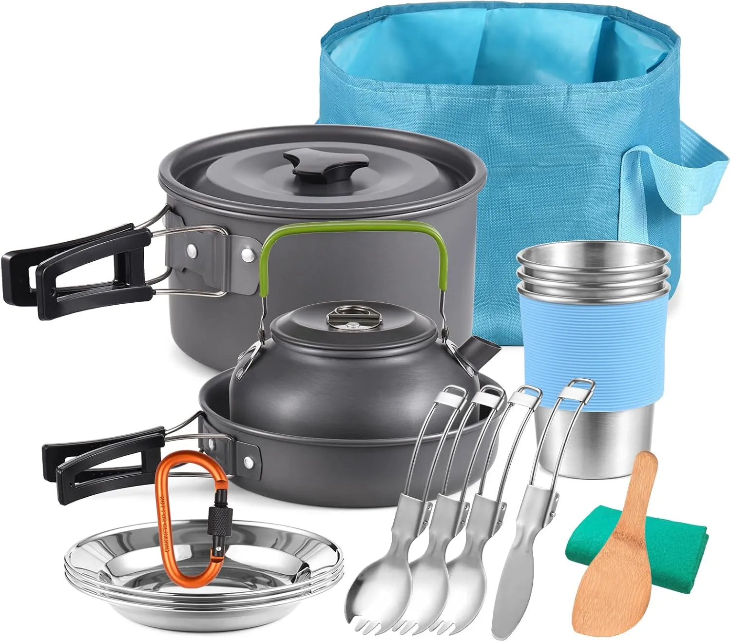 20pcs Outdoors Camping Pot Set Portable Aluminum Cookware Set