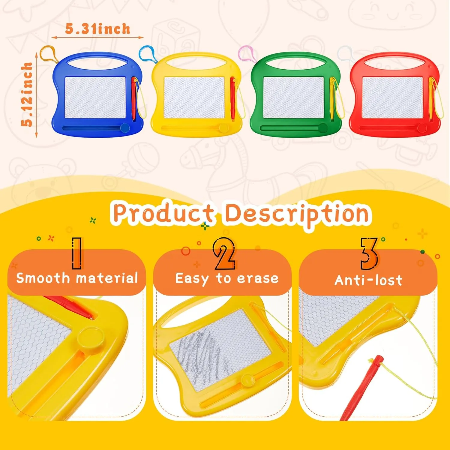24 Pieces Mini Magnetic Drawing Board for Kids Toddler, Erasable Small Doodle Drawing Board Bulk Writing Painting Sketching Pad Toy for Classroom Rewards Party Favors Student Gifts(Cute)