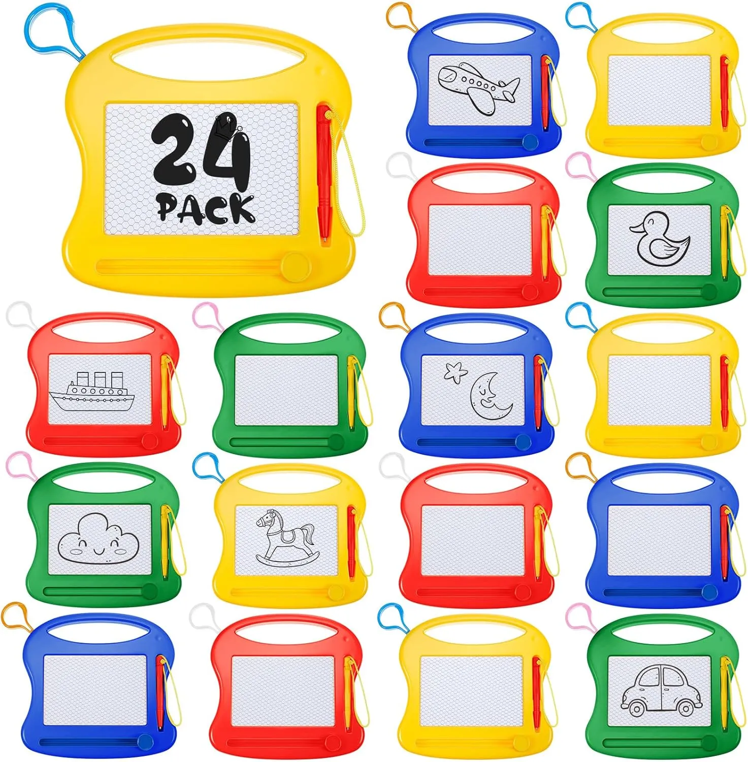 24 Pieces Mini Magnetic Drawing Board for Kids Toddler, Erasable Small Doodle Drawing Board Bulk Writing Painting Sketching Pad Toy for Classroom Rewards Party Favors Student Gifts(Cute)