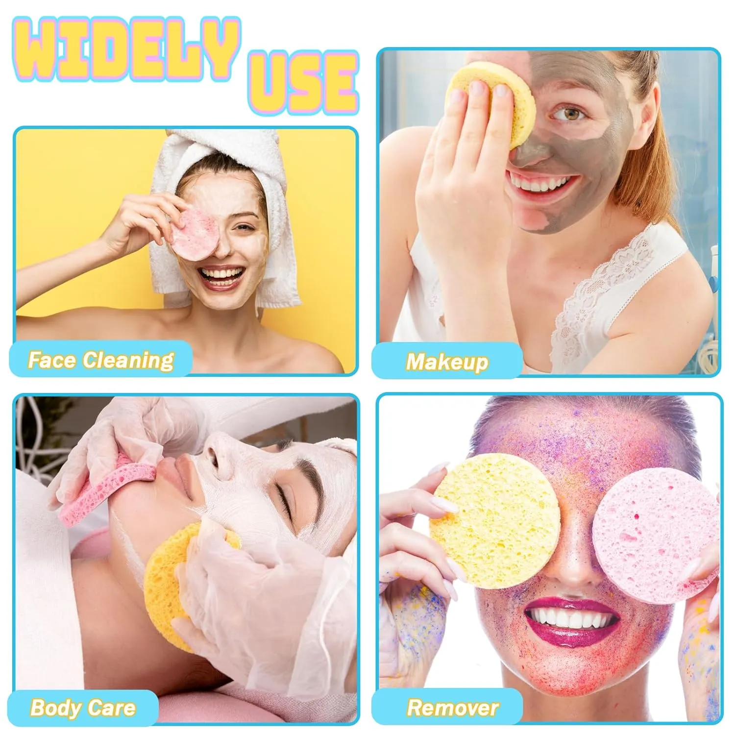 240 Pcs Compressed Facial Sponge,Professional Makeup Removal Sponge,Round Face Cleaning Sponge for Spa,Exfoliating,Face Wash(Yellow,Pink,Blue)