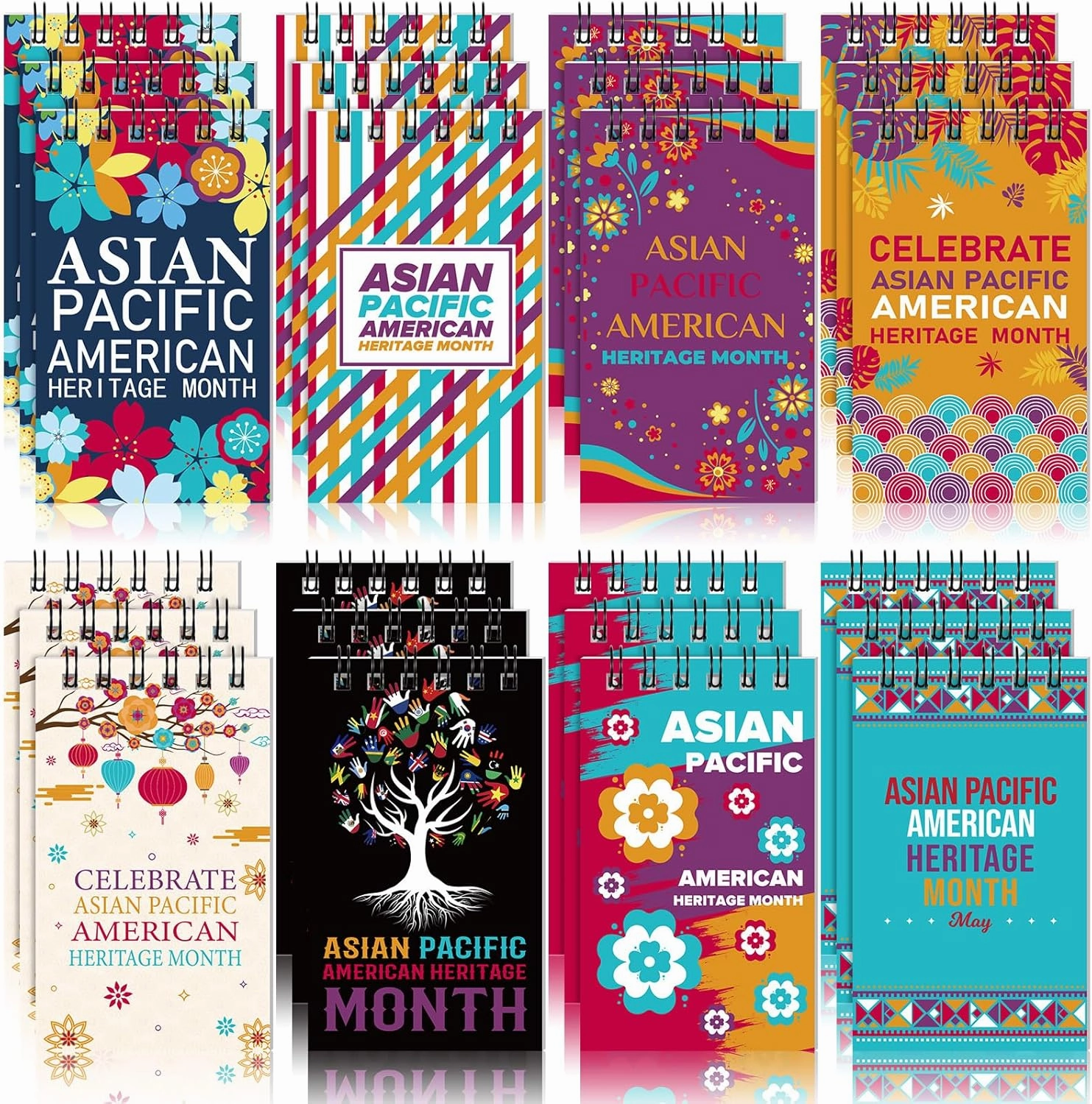 24 Pcs Mini Asian Pacific American Heritage Month Notebooks Hispanic Heritage Notebooks Pocket Small Memo Pad Heritage Spiral Notepads Gift for Office Party Favor Supplies (Asian Pacific)