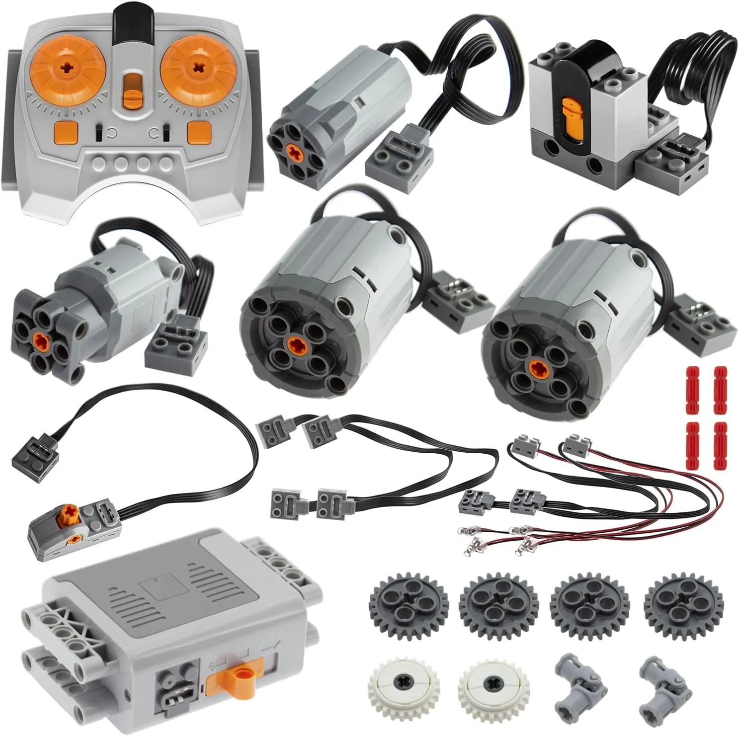 24pcs Technic-Motor Set with Adjustable-Speed-Remote-Receiver, Battery-Box-Extension-Cable, Compatible with Technic-Parts
