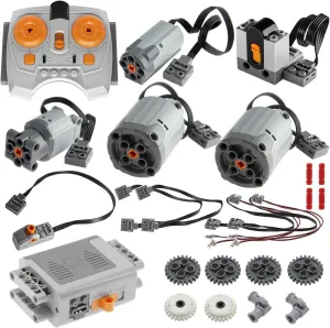 24pcs Technic-Motor Set with Adjustable-Speed-Remote-Receiver, Battery-Box-Extension-Cable, Compatible with Technic-Parts