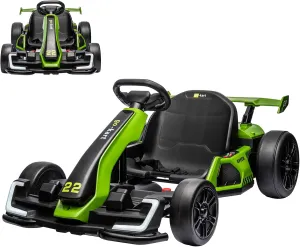 24V Electric Go Kart for Kids，Powerful Drift Kart with 2 * 150W Motors, Adjustable Seat, 8mph SpeedLed Lights ，Outdoor Riding Toy for Children Ages 6-15,Green