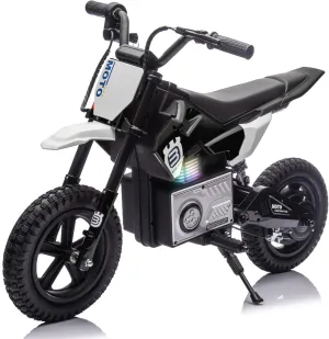 24V Kids Electric Dirt Bike, 200W High Speed Hub Motor Dirt Bike for Kids, Rear Wheel Shock Absorber, Adjustable Speed, LED Breath Lamp, Bluetooth, Music, Horn, Speeds 3.11-9.32mph for Kids Aged 5-15