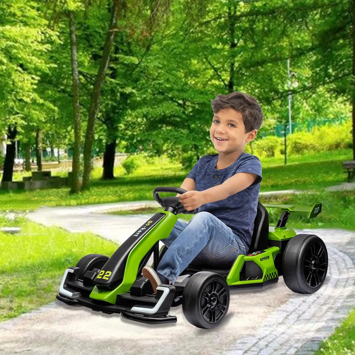 24V Kids Go Kart,300W Powerful Electric Drift Kart Car with Adjustable Seat,IDE On Toy with 4 Speed Mode,Big Battery, Drift/Sports Mode, Eva Tire, Brake Pedal for Age 6-12,Green