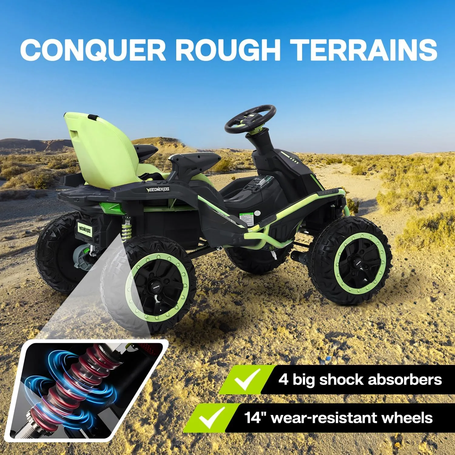 24V Ride on Toy for Big Kids, Kids' Electric Vehicles Outdoor Race Toy with 4 Strong Motors Total 300W Bluetooth Speaker and 24V 7AH Big Battery, Adjustable Seat, Electric Cars for Children 3-12