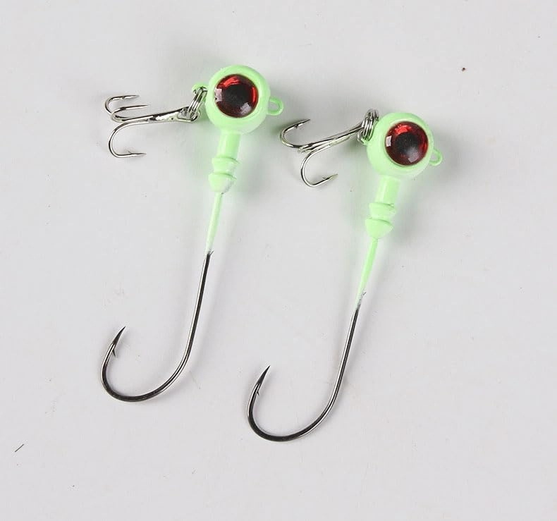 25 pcs Jig Head Fishing Hooks Luminous 3D Eyes Treble Hook for Bass Fishing ﻿