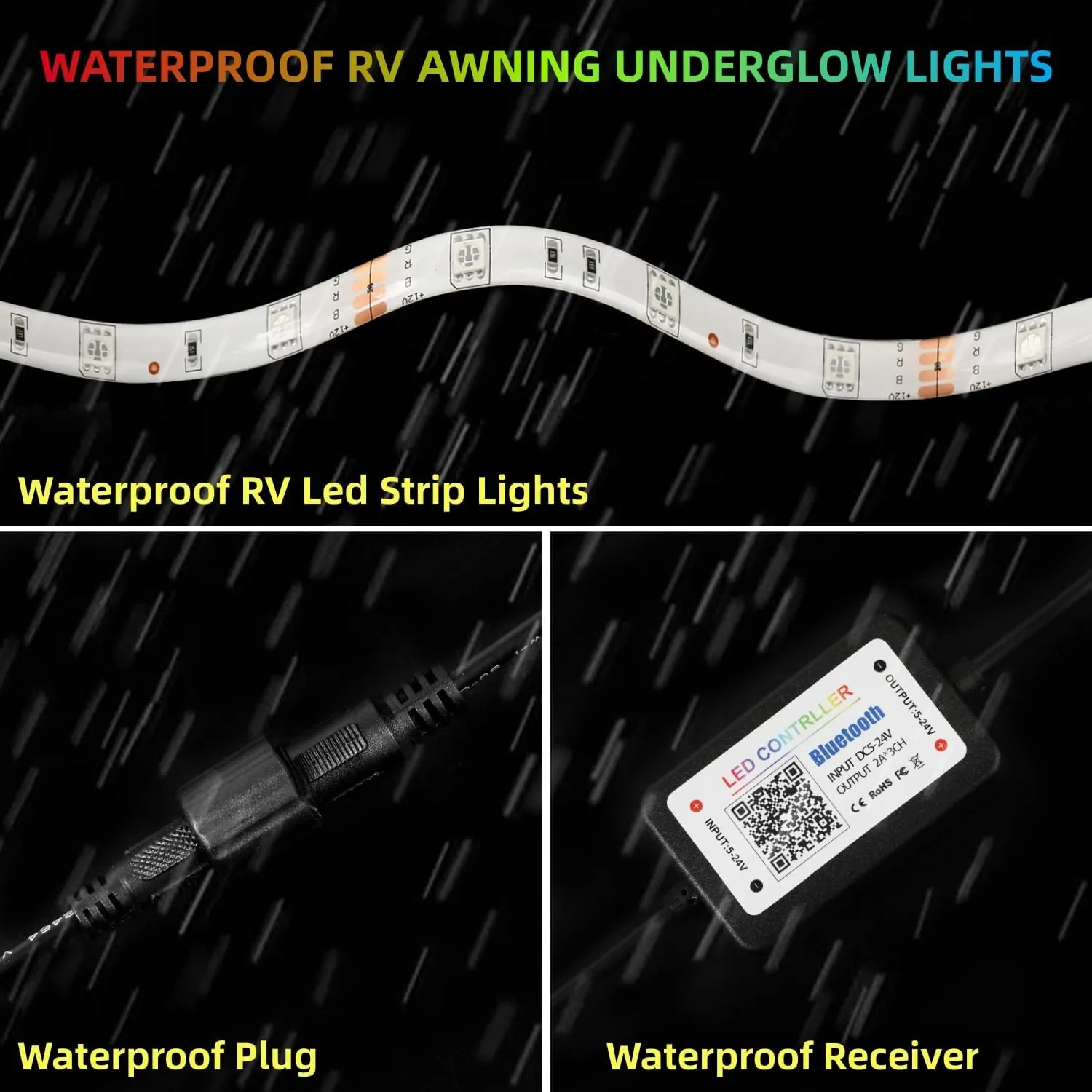 25FT RV Awning Lights Strip, 12V Multi-Color RV Underglow Led Lights, Camper Underbody Accent Lighting with APP RF Control for Motorhome Travel Trailer Concession Stands Food Trucks