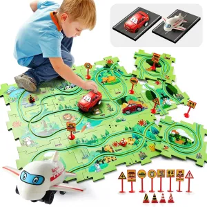 26 PCS Electric Puzzles Racer Kids Car Tracks for Toddlers 2-4 Year Old with Truck and Plane|Play Set for Toddlers 1-3|5 Years Old Boy Gift Game& Easter Puzzle