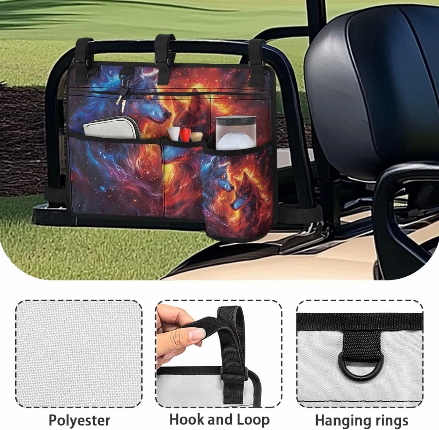 2/4-Seat Golf Cart Bag Attachment, Golf Cart Rear Seat Organizer with Open Pockets for Golf Balls & Bottles