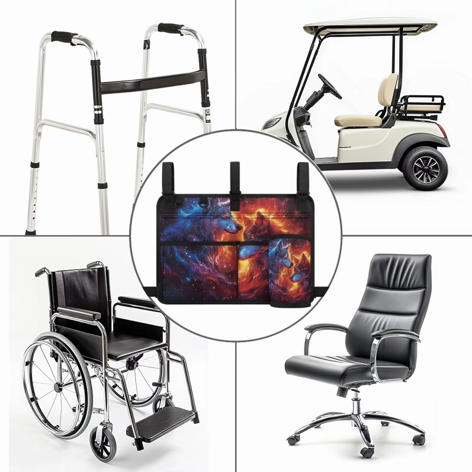 2/4-Seat Golf Cart Bag Attachment, Golf Cart Rear Seat Organizer with Open Pockets for Golf Balls & Bottles