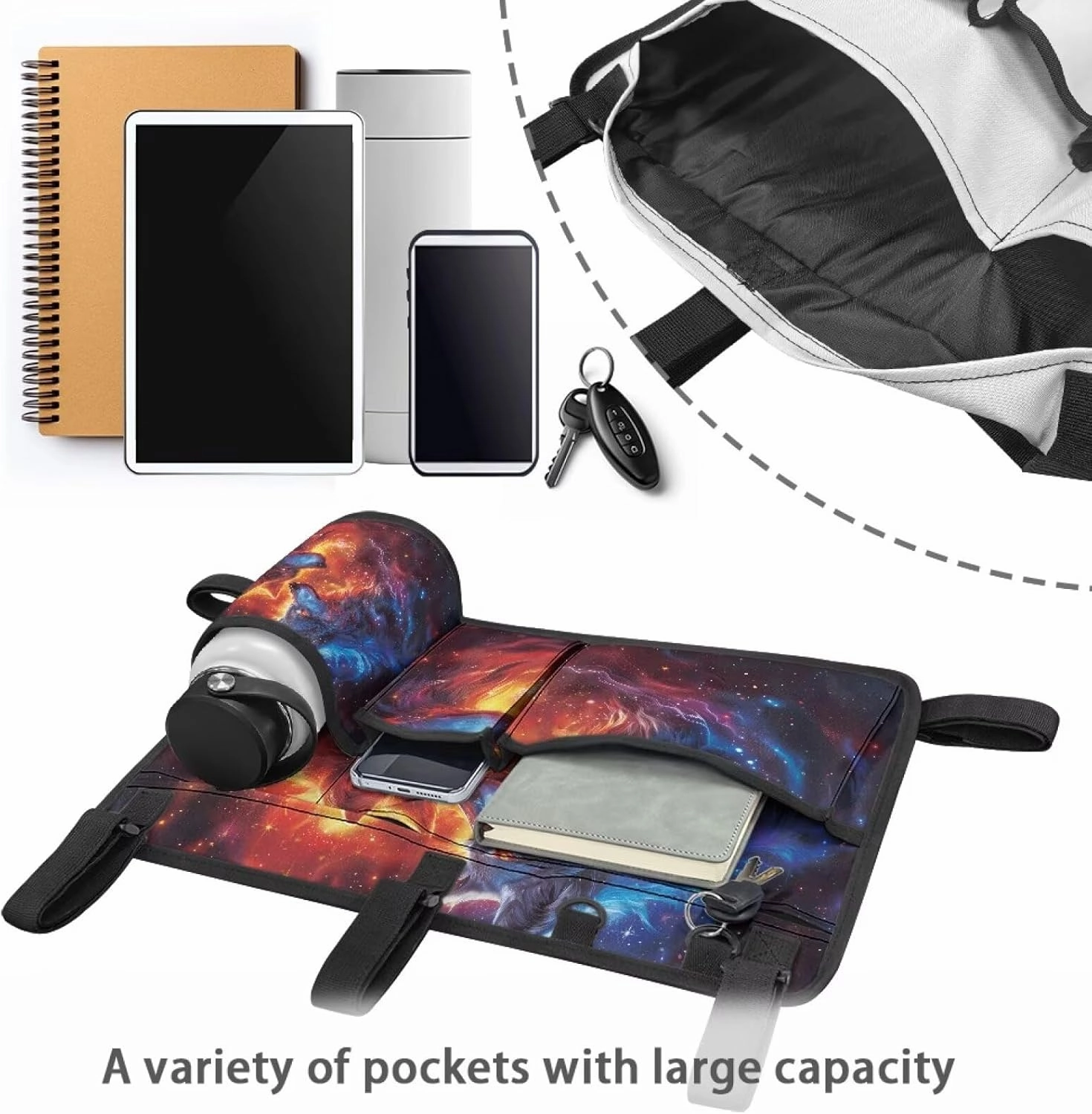 2/4-Seat Golf Cart Bag Attachment, Golf Cart Rear Seat Organizer with Open Pockets for Golf Balls & Bottles