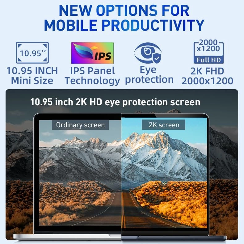 2-in-1 Mini Laptop: 10.95" 2K FHD IPS Touchscreen, N95 CPU,16GB DDR5 RAM 1TB SSD, Metal Body, Win 11 Pro/Office 2019, Full-Function Type-C, Fingerprint Sensor, Backlit Keyboard (16G 1TB)