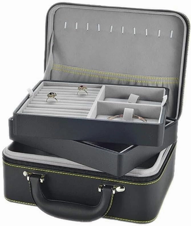 2-Layer Portable Leather Jewelry Box Organizer for Rings, Earrings, Necklaces & Bracelets – Large Capacity with Velvet Lining, Perfect Gift for Women