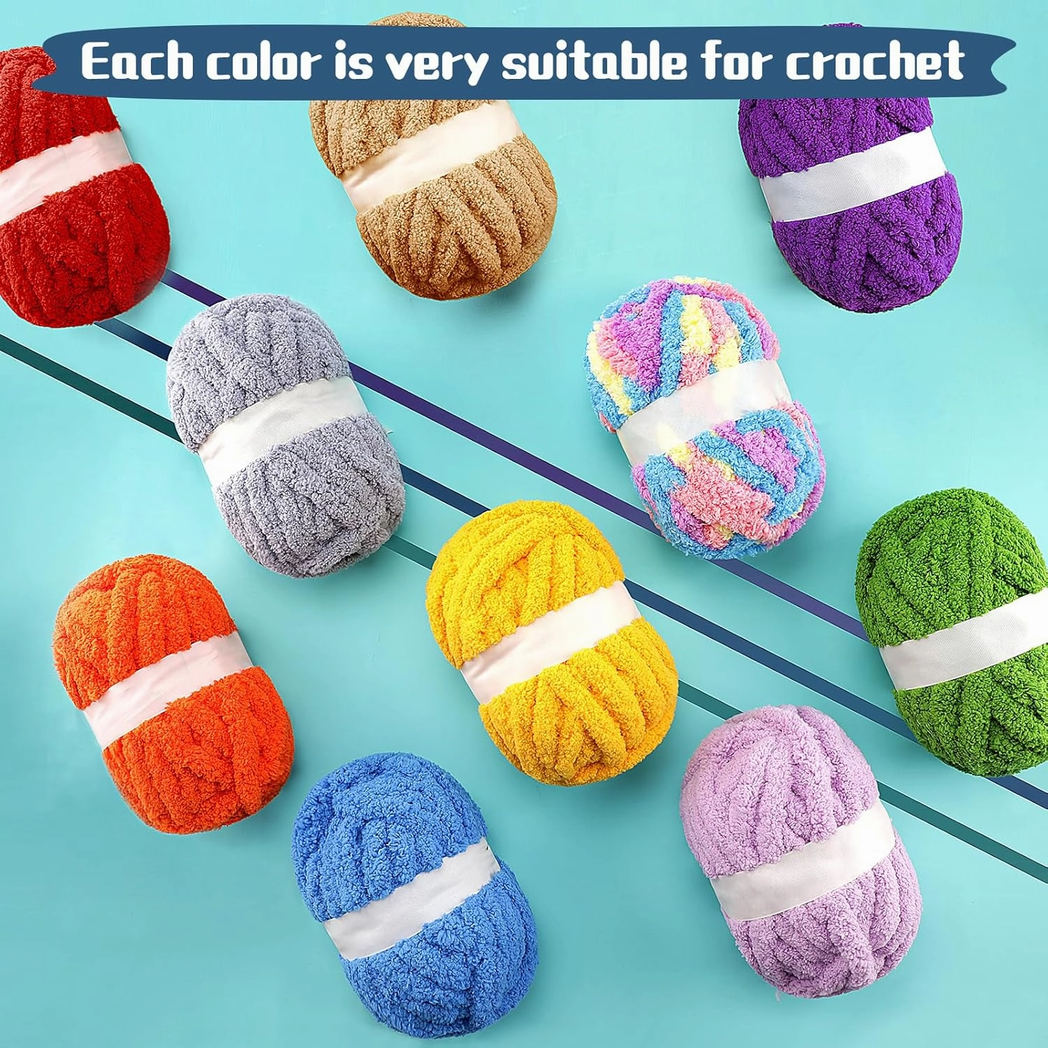 2 Pack Chunky Yarn for Hand Knitting - Chunky Chenille Blanket Yarn for Crocheting and Crochet with Jumbo Fluffy Super Bulky 28.4 yds 7.7 oz Each Skein (Black White Blue)