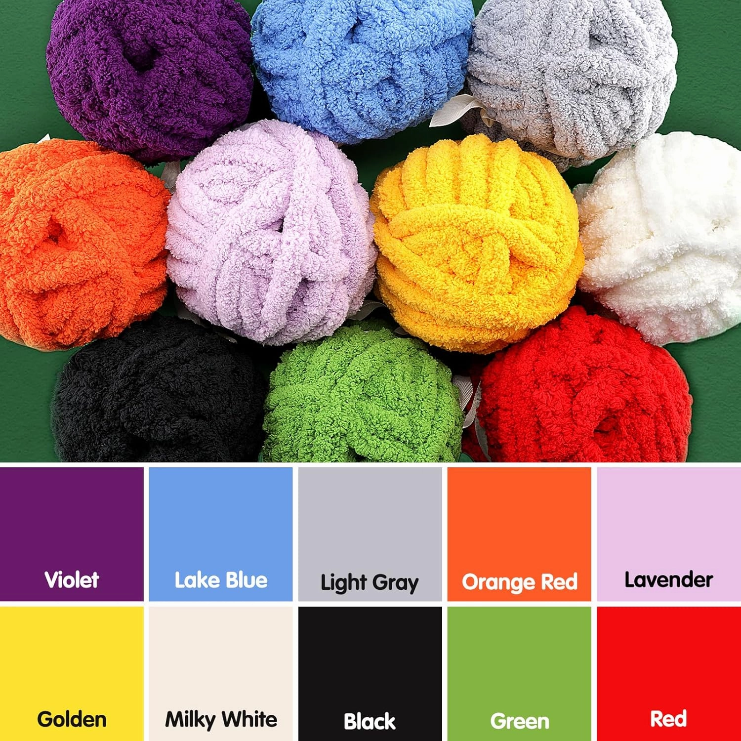 2 Pack Chunky Yarn for Hand Knitting - Chunky Chenille Blanket Yarn for Crocheting and Crochet with Jumbo Fluffy Super Bulky 28.4 yds 7.7 oz Each Skein (Black White Blue)