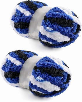 2 Pack Chunky Yarn for Hand Knitting - Chunky Chenille Blanket Yarn for Crocheting and Crochet with Jumbo Fluffy Super Bulky 28.4 yds 7.7 oz Each Skein (Black White Blue)