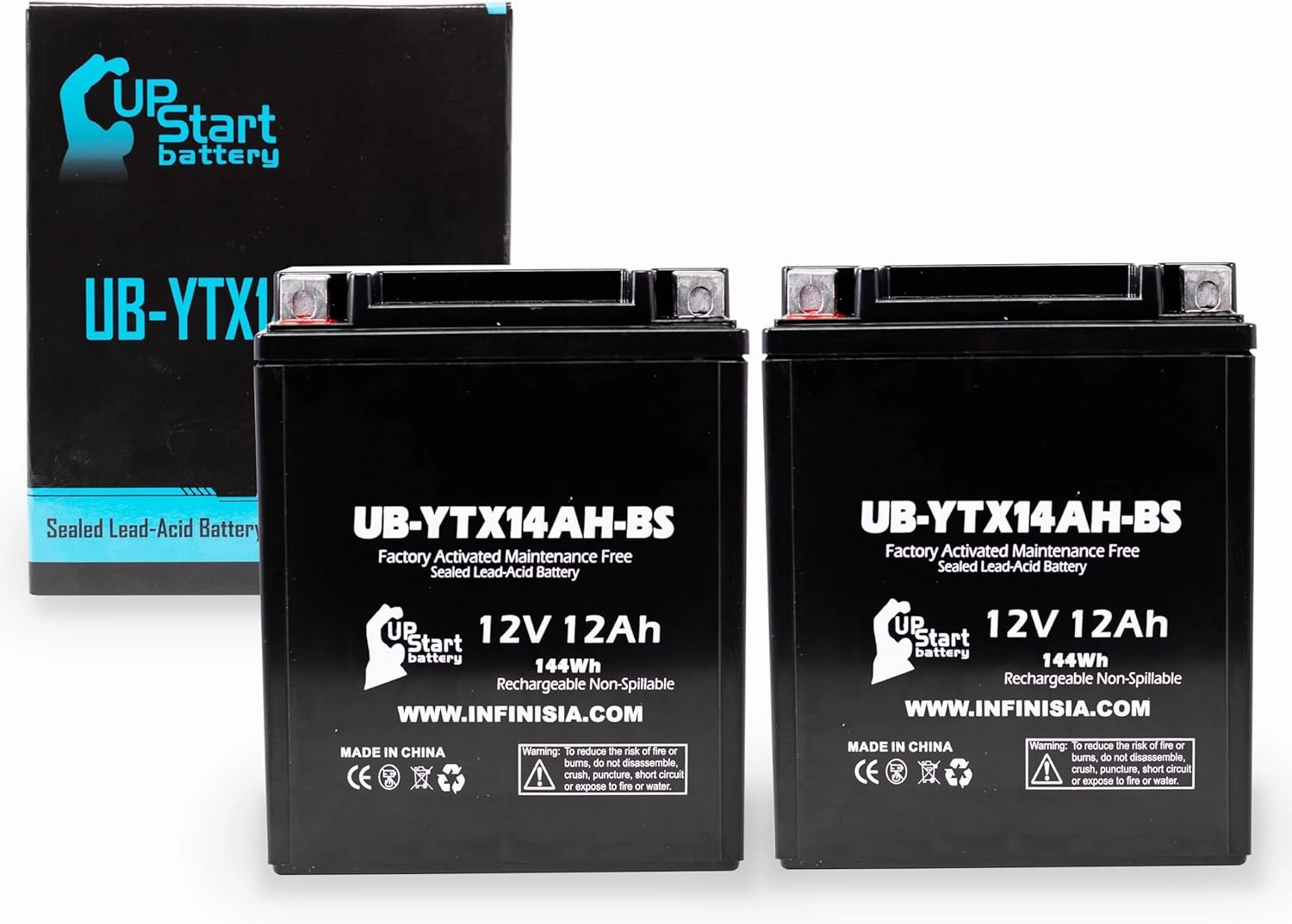 2-Pack UB-YTX14AH-BS Battery Replacement for 1993 Bimota Tesi 900 CC Motorcycle - Factory Activated, Maintenance Free, Motorcycle Battery - 12V, 12AH, UpStart Battery Brand