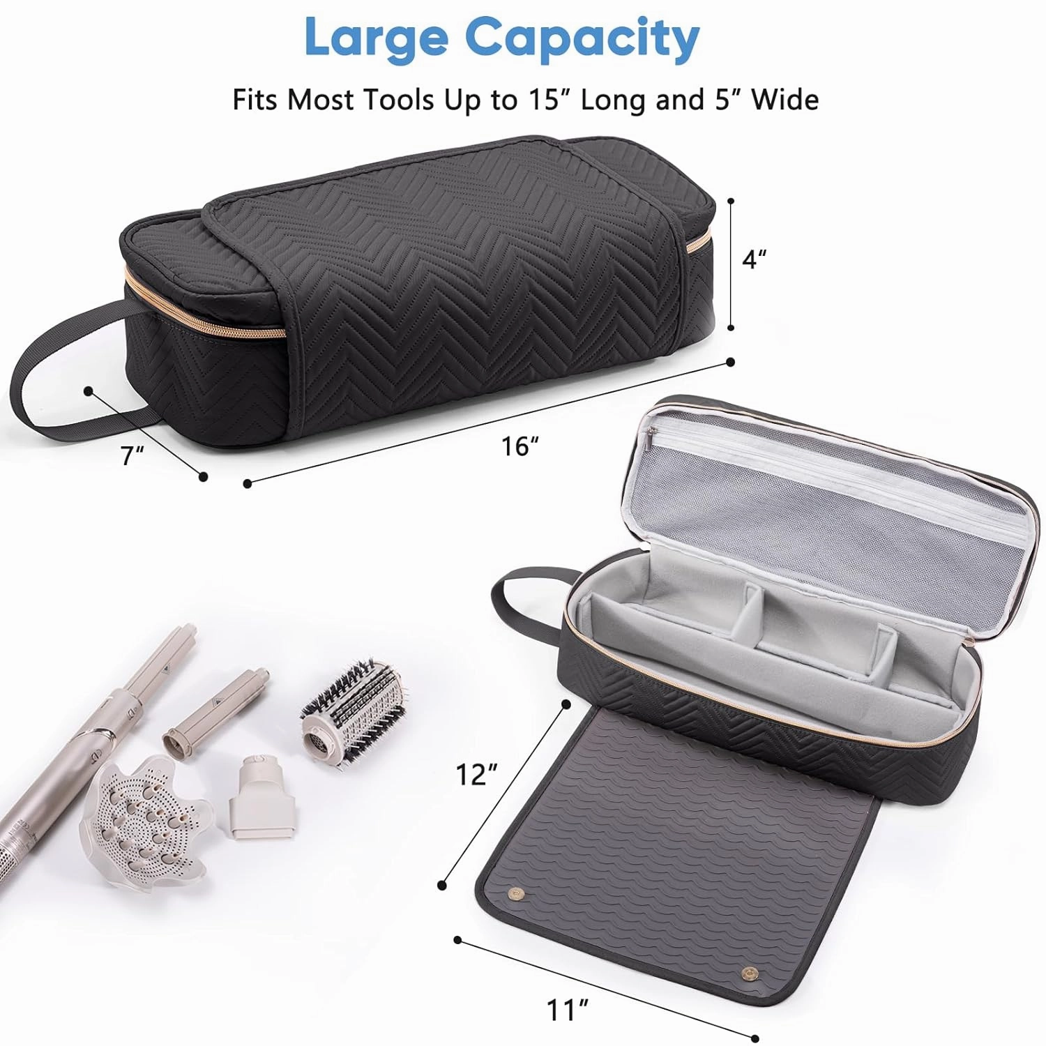 2IN1 Hair Tools Travel Bag with Heat Resistant Mat for Shark Flexstyle, Flat Irons, Straighteners, Curling Iron, Hair Dryer Case Compatible with Revlon One-Step Hair Dryer, Hair Essentials
