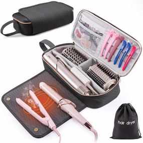 2IN1 Hair Tools Travel Bag with Heat Resistant Mat for Shark Flexstyle, Flat Irons, Straighteners, Curling Iron, Hair Dryer Case Compatible with Revlon One-Step Hair Dryer, Hair Essentials