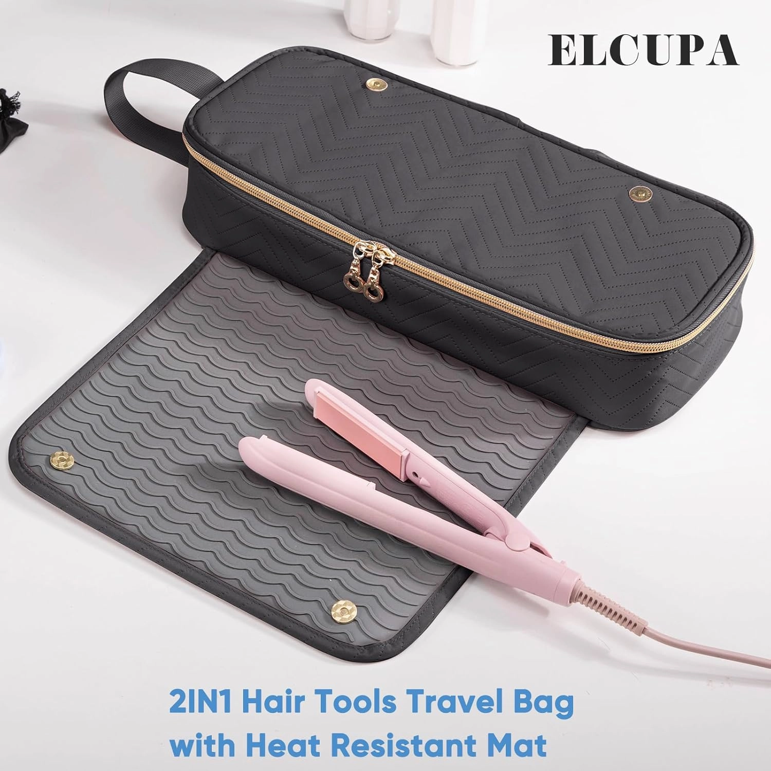 2IN1 Hair Tools Travel Bag with Heat Resistant Mat for Shark Flexstyle, Flat Irons, Straighteners, Curling Iron, Hair Dryer Case Compatible with Revlon One-Step Hair Dryer, Hair Essentials