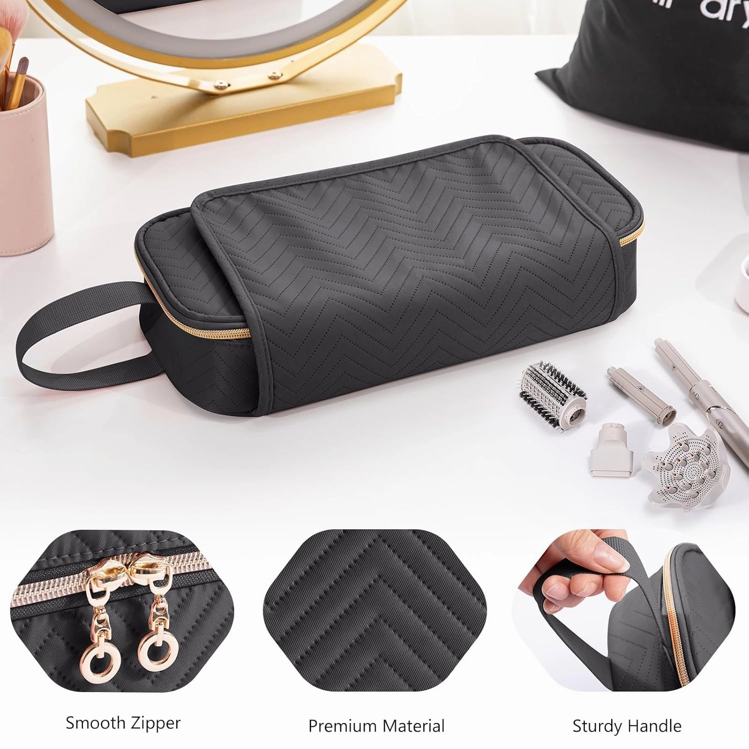 2IN1 Hair Tools Travel Bag with Heat Resistant Mat for Shark Flexstyle, Flat Irons, Straighteners, Curling Iron, Hair Dryer Case Compatible with Revlon One-Step Hair Dryer, Hair Essentials