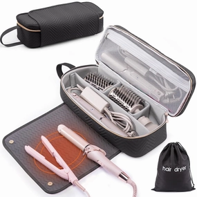 2IN1 Hair Tools Travel Bag with Heat Resistant Mat for Shark Flexstyle, Flat Irons, Straighteners, Curling Iron, Hair Dryer Case Compatible with Revlon One-Step Hair Dryer, Hair Essentials