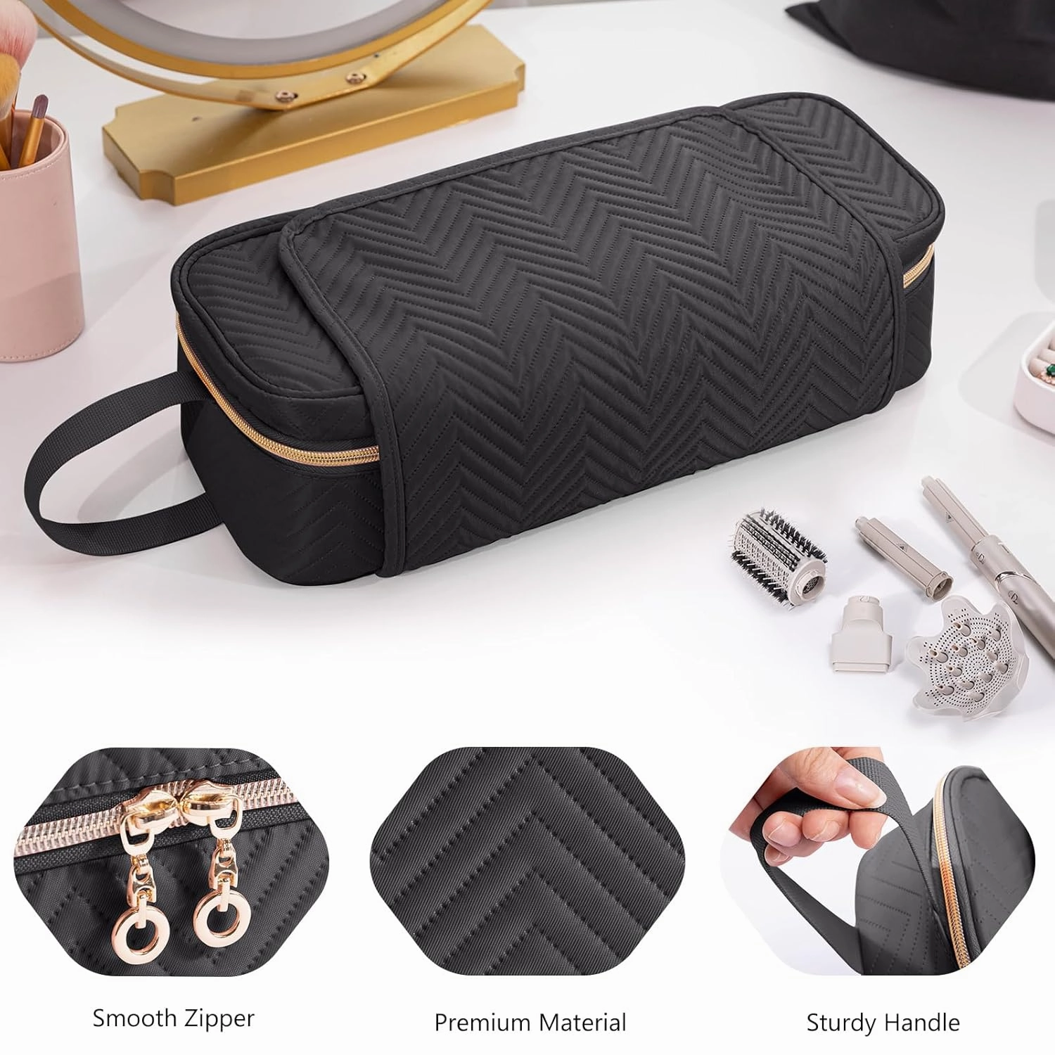 2IN1 Hair Tools Travel Bag with Heat Resistant Mat for Shark Flexstyle, Flat Irons, Straighteners, Curling Iron, Hair Dryer Case Compatible with Revlon One-Step Hair Dryer, Hair Essentials