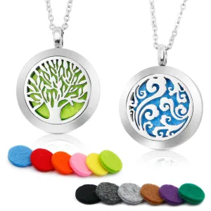 2PCS Aromatherapy Essential Oil Diffuser Necklace Two Patterns Pendant Locket Jewelry,23.6" Adjustable Chain Stainless Steel Perfume Necklace Gift for Mother's Day