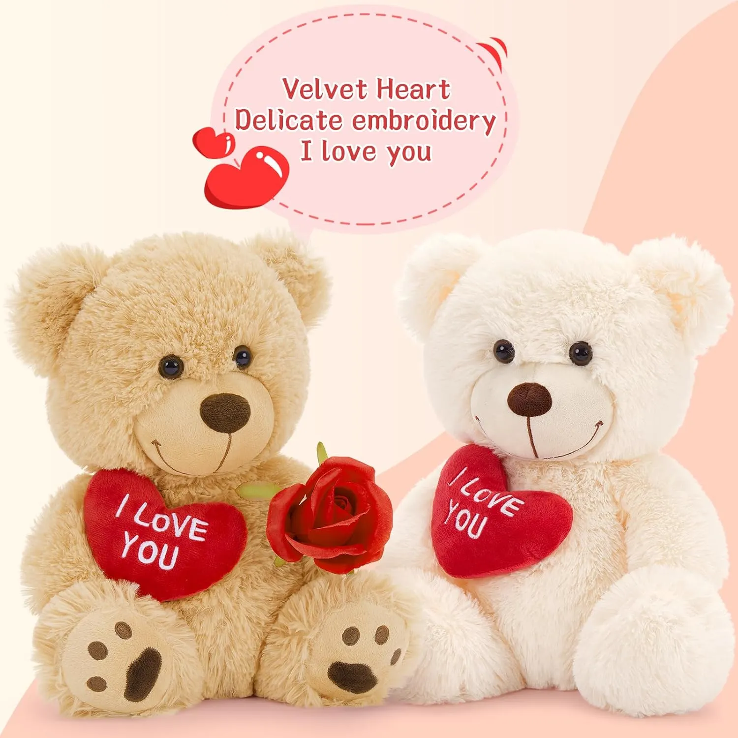 2Pcs Teddy Bear with Heart, Cute Brown Teddy Bear Stuffed Animals,12" Soft Bear Plushie Stuffed Bear Plush Gifts for Girlfriend Kid, (Brown & Cream)
