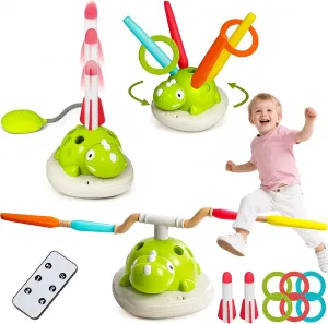 3 in 1 Musical Jump, Toss Ring Game and Stomping Launch Rocket Launcher Outdoor Toys for Kids 3-6 Exercise Jump Gross Motor for Toddlers Indoor/Yard Party Game Gift for Boys Girls 4-8 Remote Control