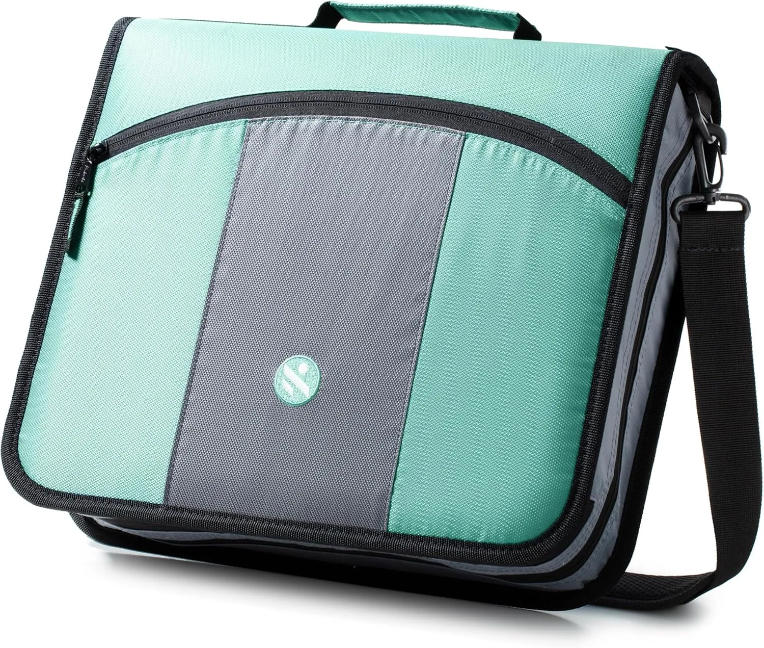 3 Inch 3 Rings Zipper Binder, Round Ring Binder with Expanding Files, Handle and Shoulder Strap, Green