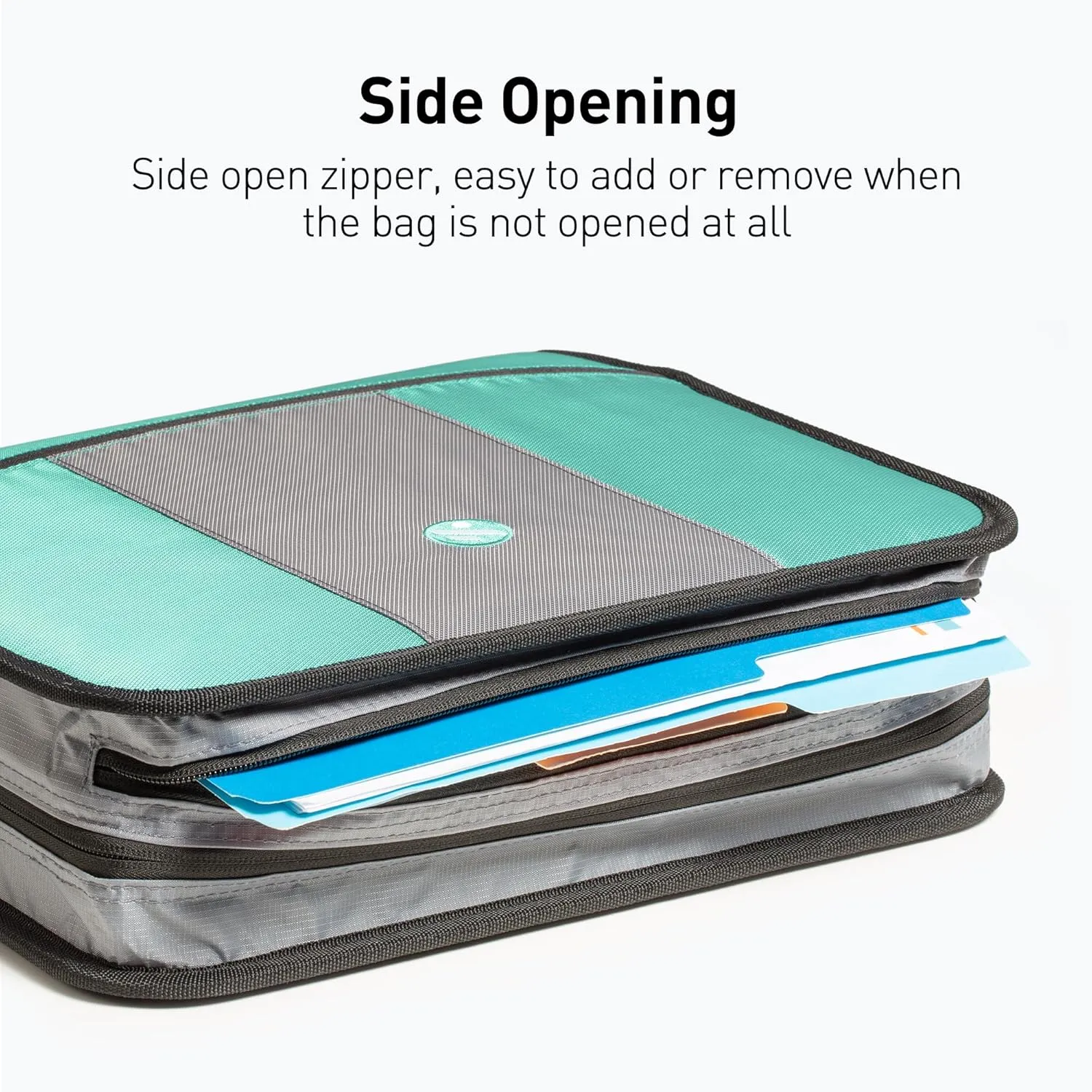 3 Inch 3 Rings Zipper Binder, Round Ring Binder with Expanding Files, Handle and Shoulder Strap, Green