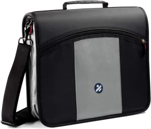 3-Inch Zipper Binder, 3 Round Rings Binder with Expanding File and Shoulder Strap, Black