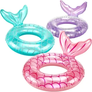 3 Pcs Inflatable Swimming Ring Mermaid Pool Float Tube Cute Swim Tubes Water Floats Kids Floaties for Outdoor Beach Swimming Pool Party Supplies, Pink, Blue, Purple