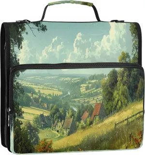 3 Ring Zipper Binder Farmland Trapper Keeper Binder Organizer Portfolio with File and Shoulder Strap & Handle Large Capacity File Folder