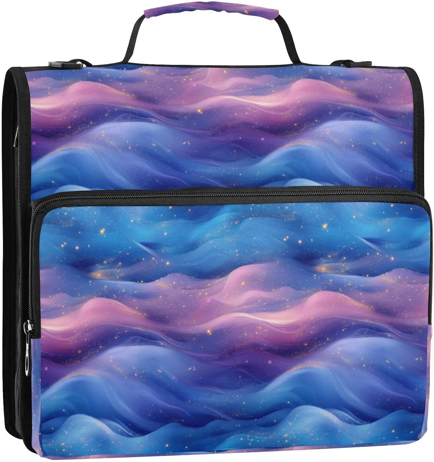 3 Rings 1.5 inch Zip Up Binder with Handle and Removable Shoulder Strap Multi-Pocket Portable Home Travel Safe Storage Bag for Middle School Blue Purple