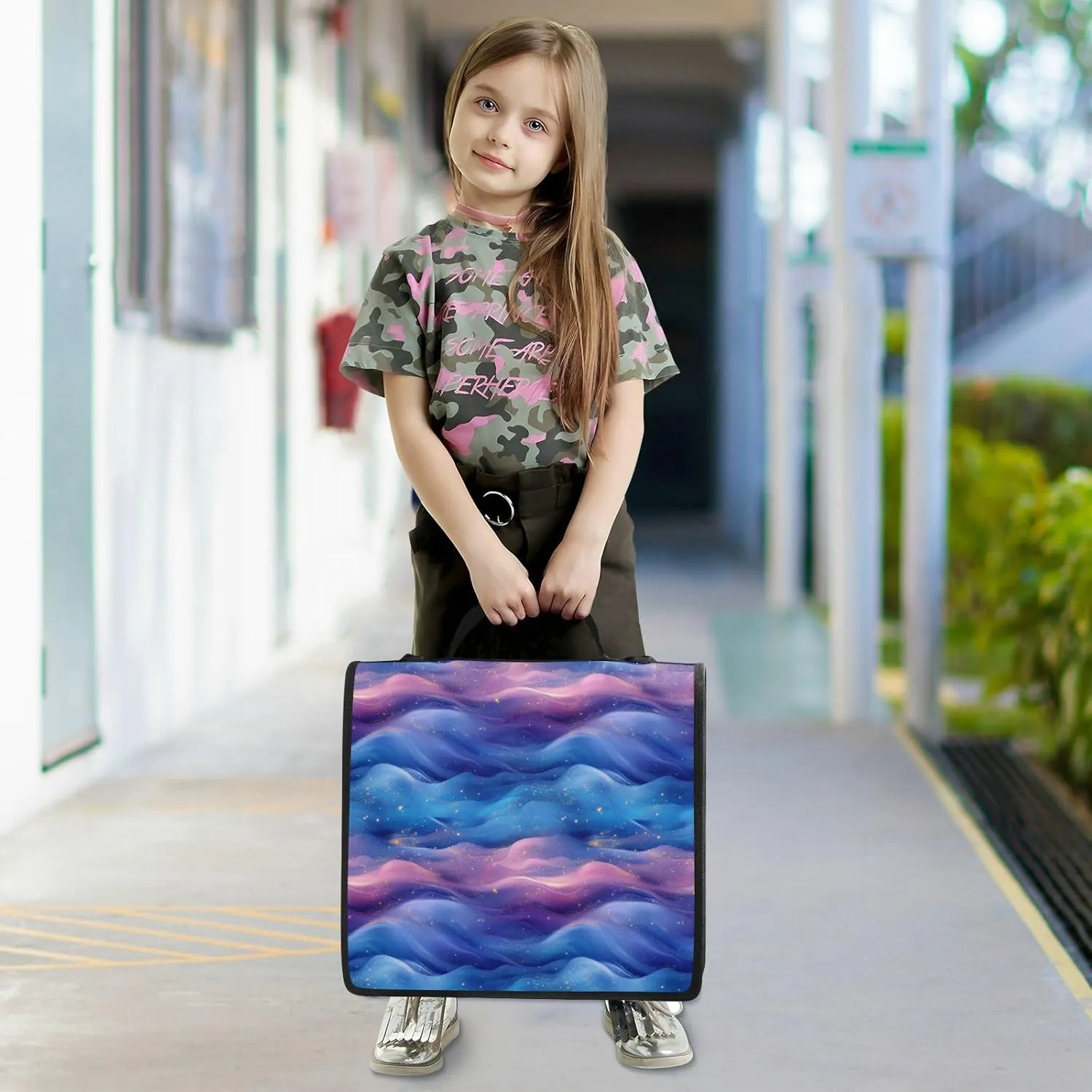 3 Rings 1.5 inch Zip Up Binder with Handle and Removable Shoulder Strap Multi-Pocket Portable Home Travel Safe Storage Bag for Middle School Blue Purple