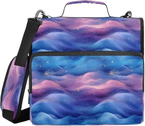 3 Rings 1.5 inch Zip Up Binder with Handle and Removable Shoulder Strap Multi-Pocket Portable Home Travel Safe Storage Bag for Middle School Blue Purple