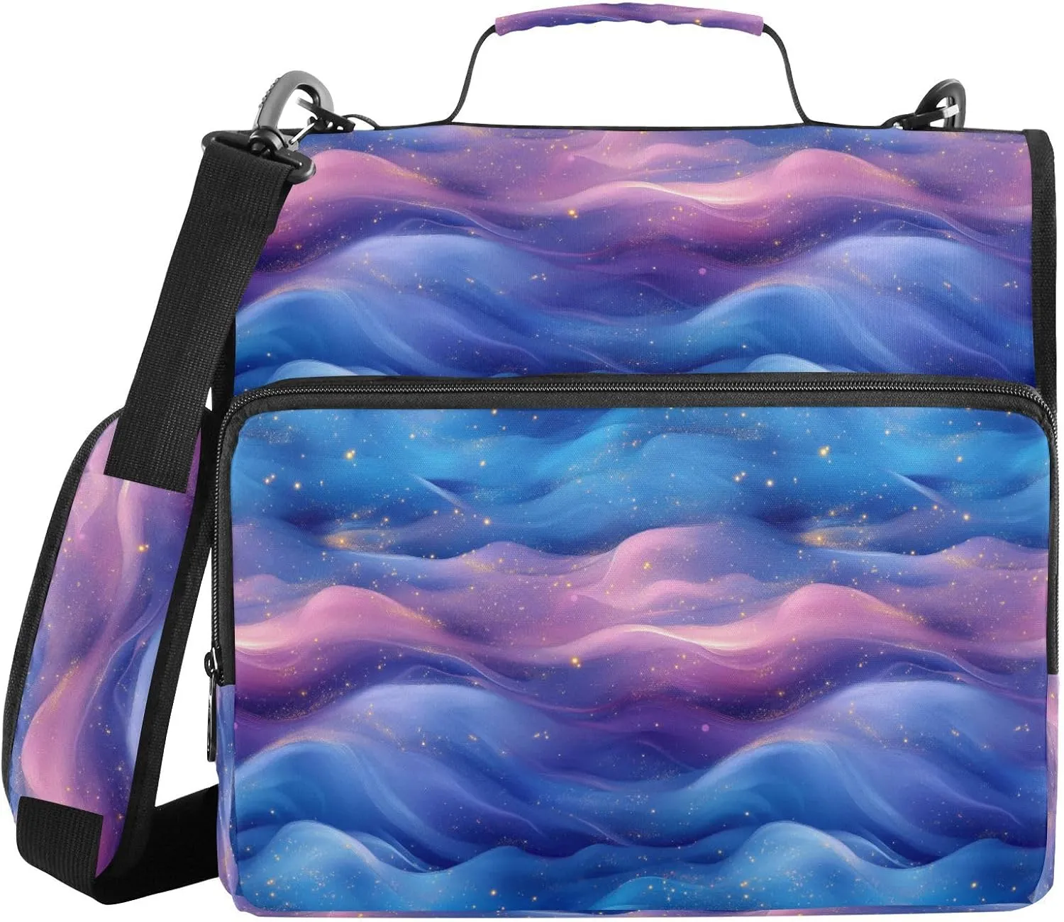 3 Rings 1.5 inch Zip Up Binder with Handle and Removable Shoulder Strap Multi-Pocket Portable Home Travel Safe Storage Bag for Middle School Blue Purple