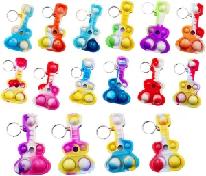 30 Packs Bulk Guitar Mini pop Fidget Keychain for Boys and Girls Kids，Birthday Party Favors Supplies and Classroom Prize