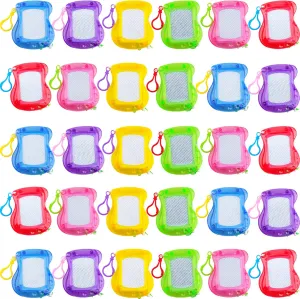 30 Pieces Mini Magnetic Drawing Board Travel Size Erasable Doodle Board Small Drawing Painting Sketch Board with Keychain for Kids Birthday Classroom Party Goodie Bags Fillers, 6 Colors